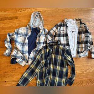 American Eagle Outfitters Plaid Casual Button Down Shirts - Blue, Yellow, Black